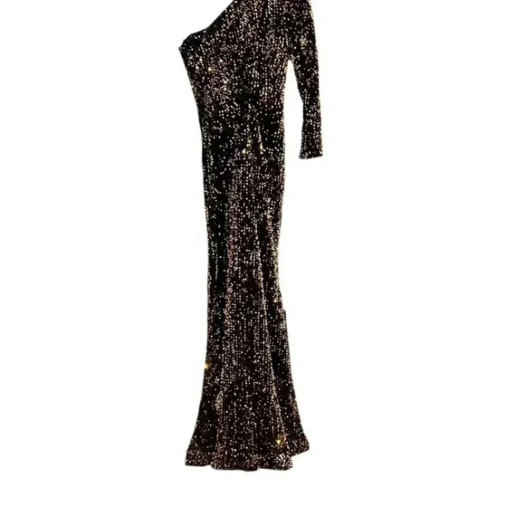 Brand New Miss Ord one shoulder cut out black and Gold sequin Dress Size M - Picture 15 of 16